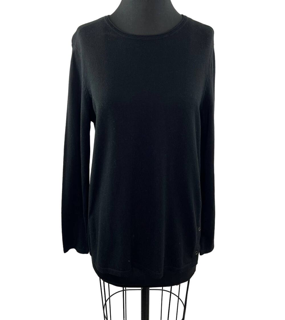 NWT J. Jill Black Cotton-Blend Side Button Long Sleeve Knit Top Crewneck M